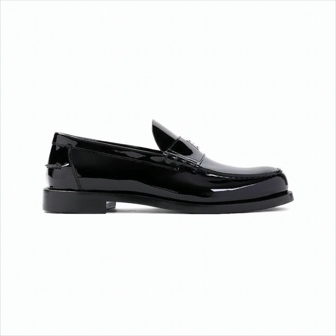 Givenchy Glossy Black Moc Toe Loafers With Metallic Details
