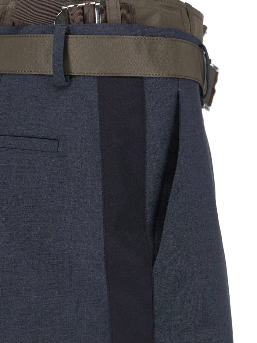 Sacai Tailored Grey Trousers With Straight-Leg Cut And Detailing
