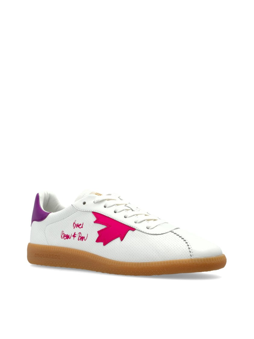 Dsquared2 White Rebel Logo Vibrant Accents Leather Sneakers