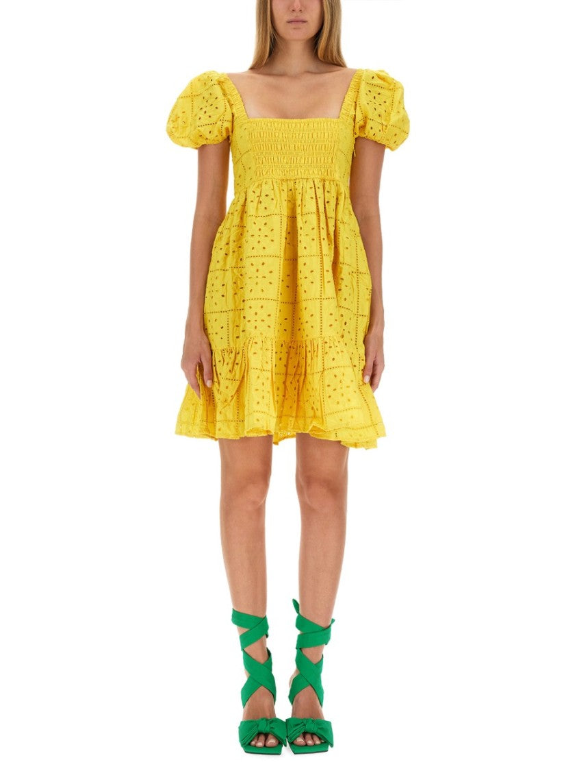 Ganni Puffed Sleeve Mini Dress