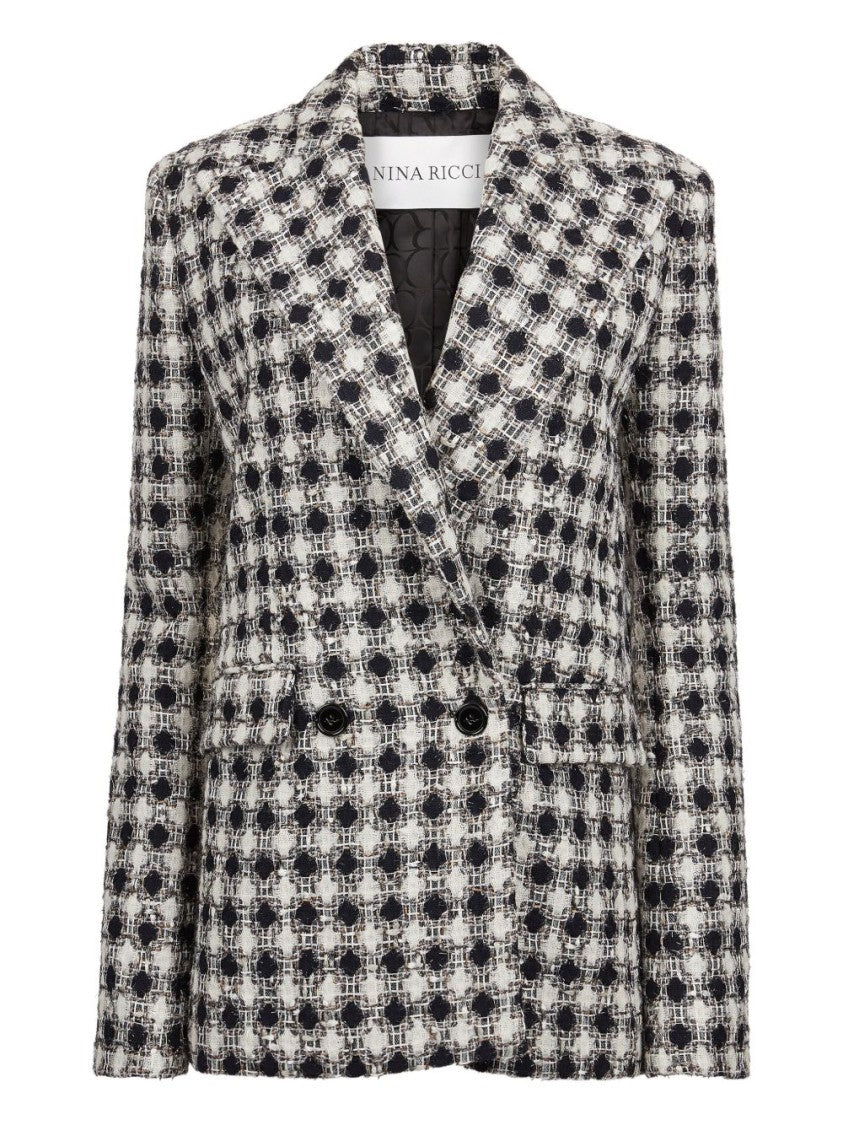 Nina Ricci Double-Breasted White Lurex Tweed Blazer