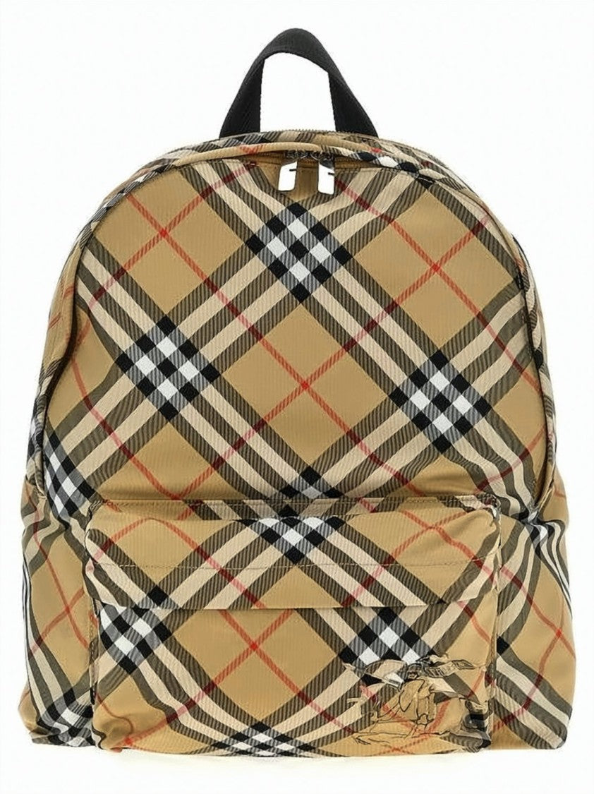 Burberry Check Patterned Backpack With Front Zip Pocket And Adjustable Straps
