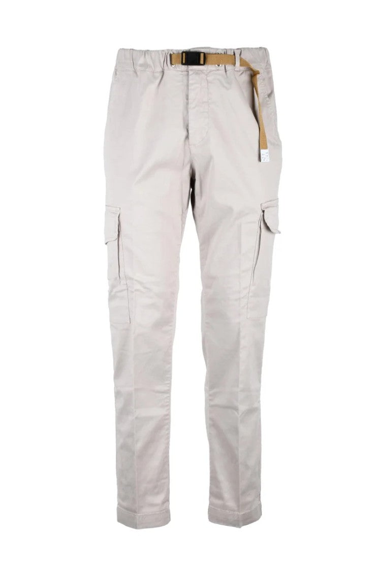 White Sand Beige Cotton Tencel Silk Stretch Trousers