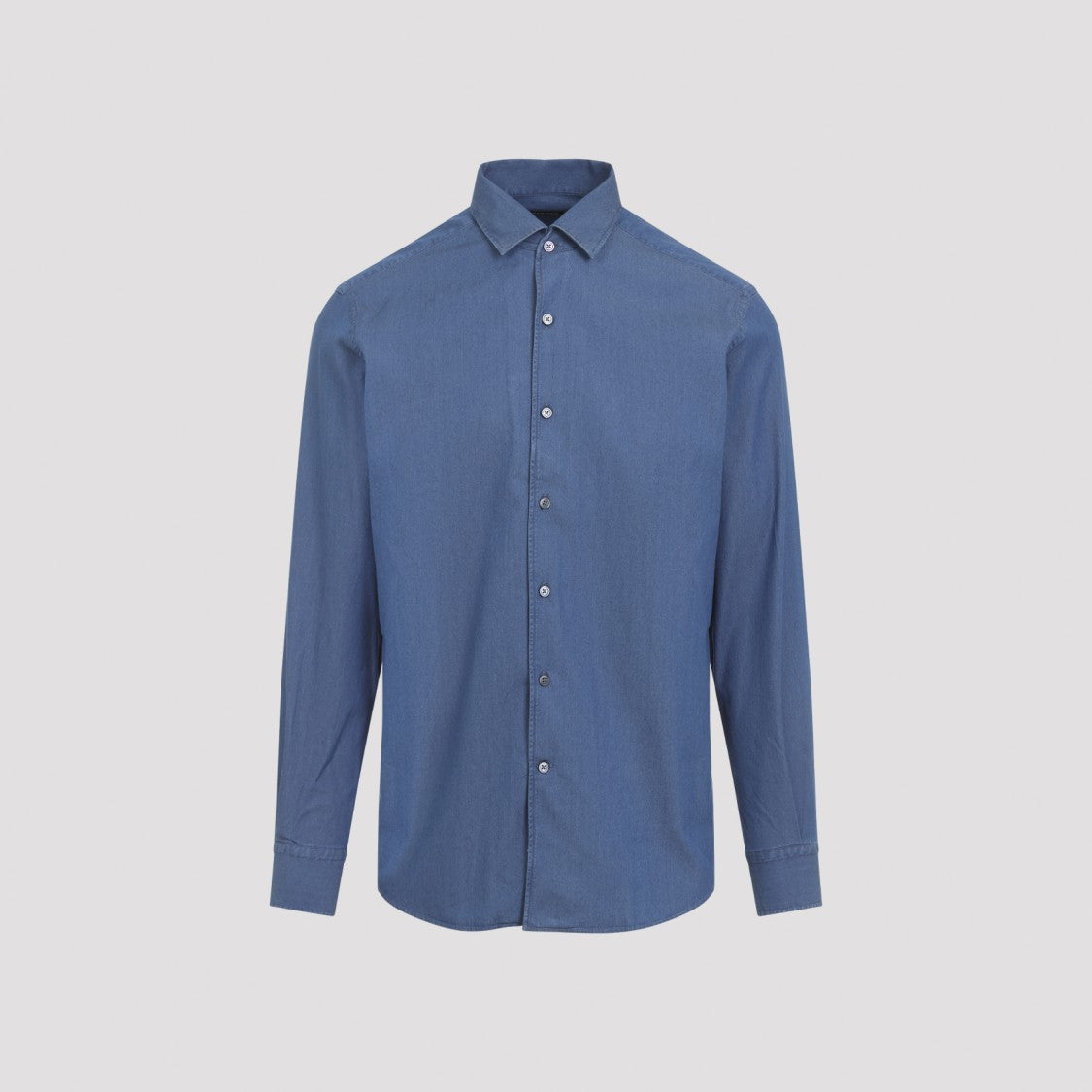 Zegna Blue Denim Shirt With Pointed Collar