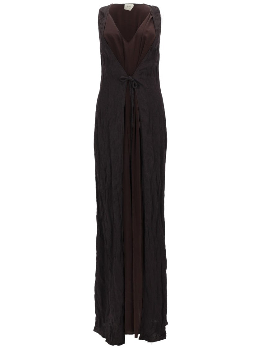Alysi Layered Combined Deep V-Neck Maxi Dress