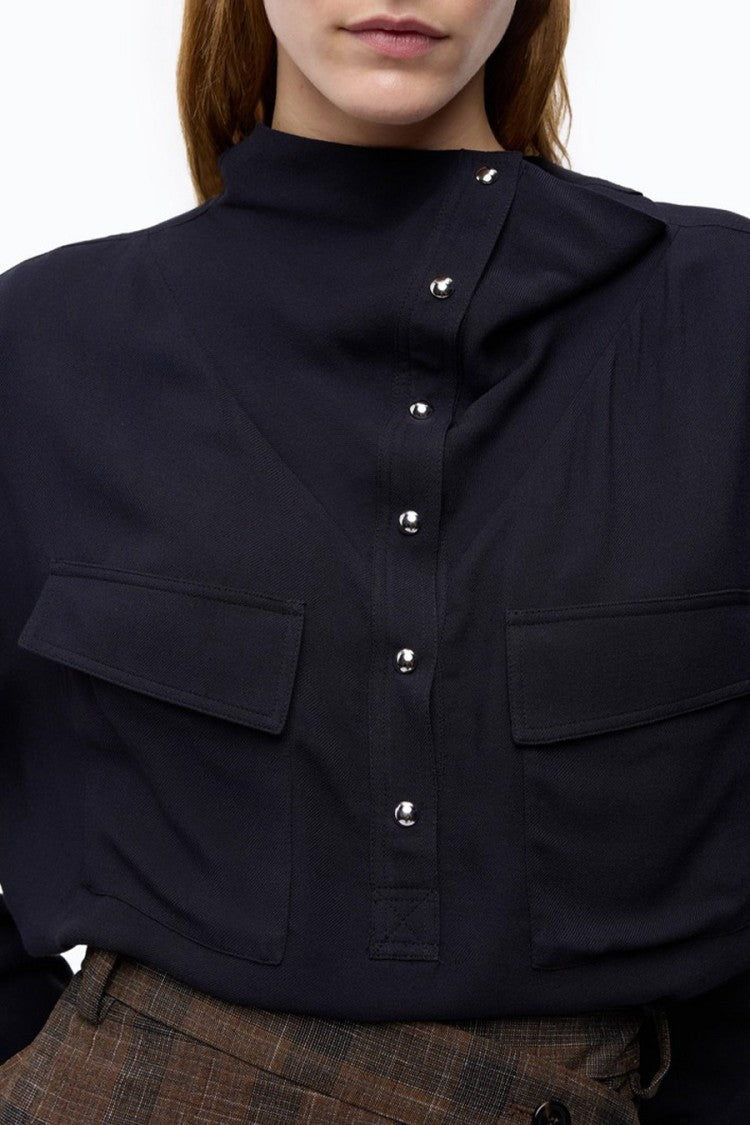 Pinko Navy Mandarin Collar Relaxed Shirt