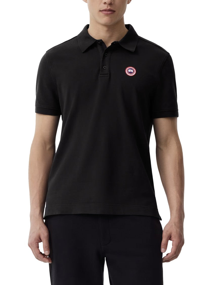 Canada Goose Fitted Black Cotton Polo With Ribbed Collar