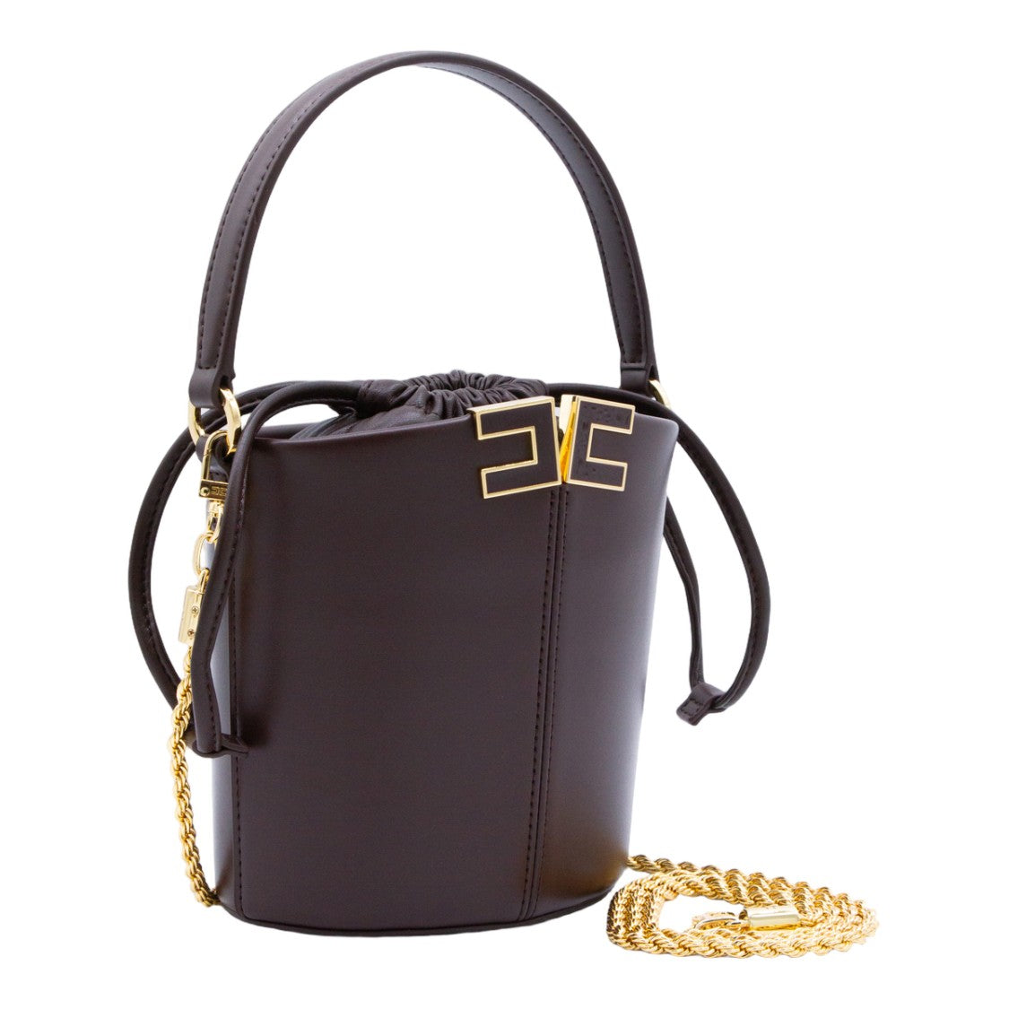 Elisabetta Franchi Structured Brown Bucket Bag