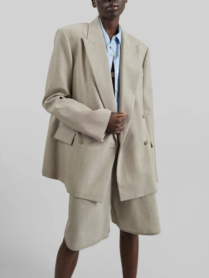 The Frankie Shop Beige Padded Shoulders Virgin Wool Blazer