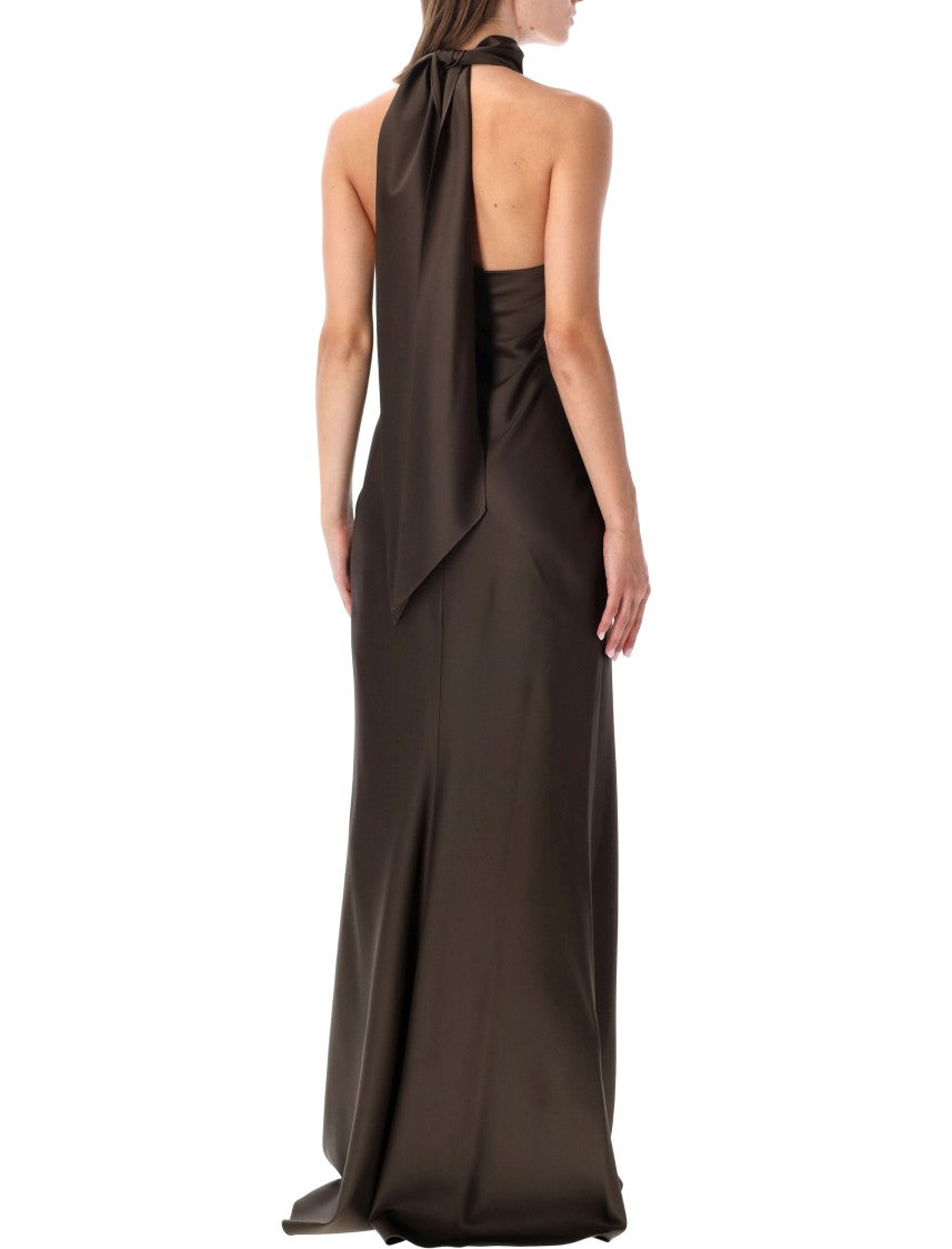 Polo Ralph Lauren Satin Evening Dress With Halter Neckline And Open Back