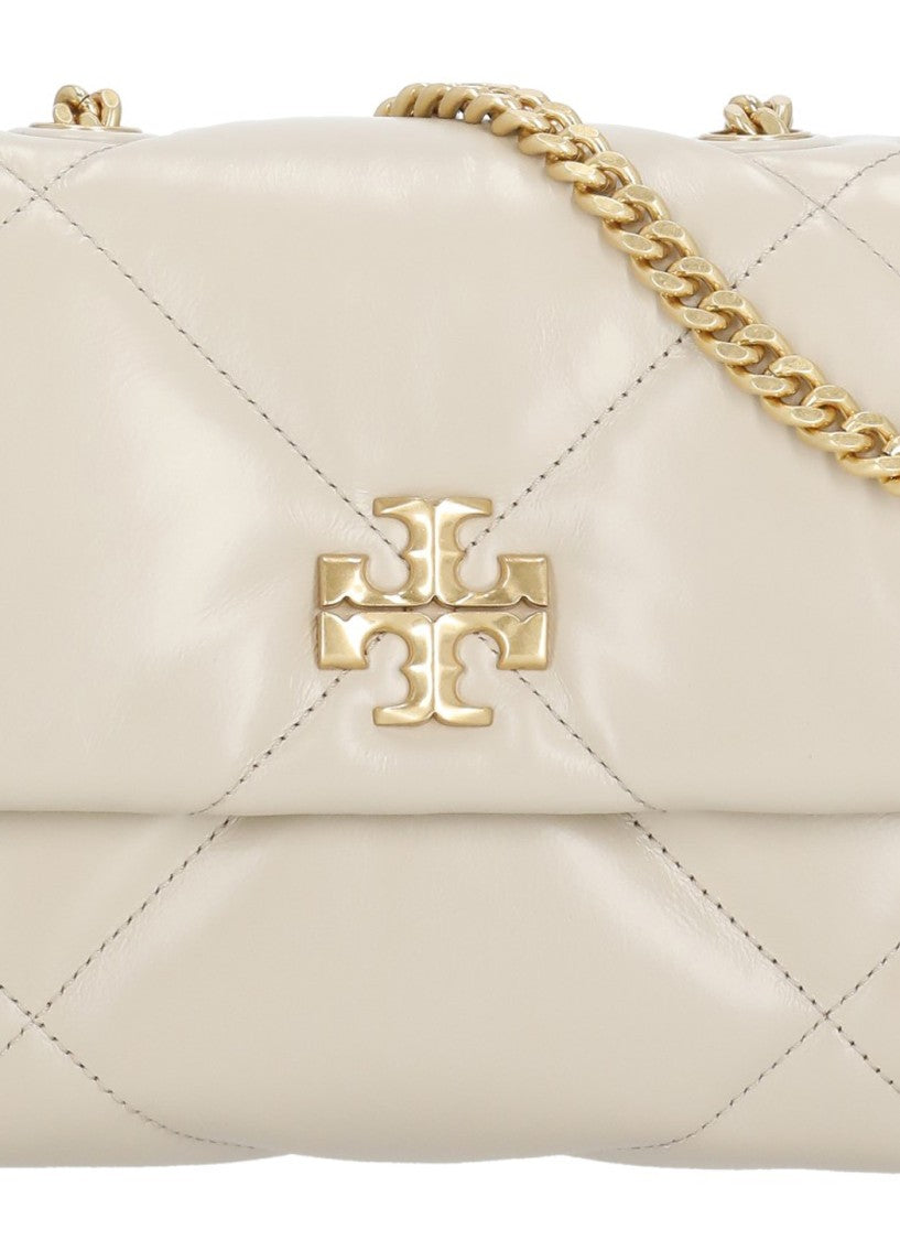 Tory Burch Beige Matelassé Leather Shoulder Bag With Diamond Pattern