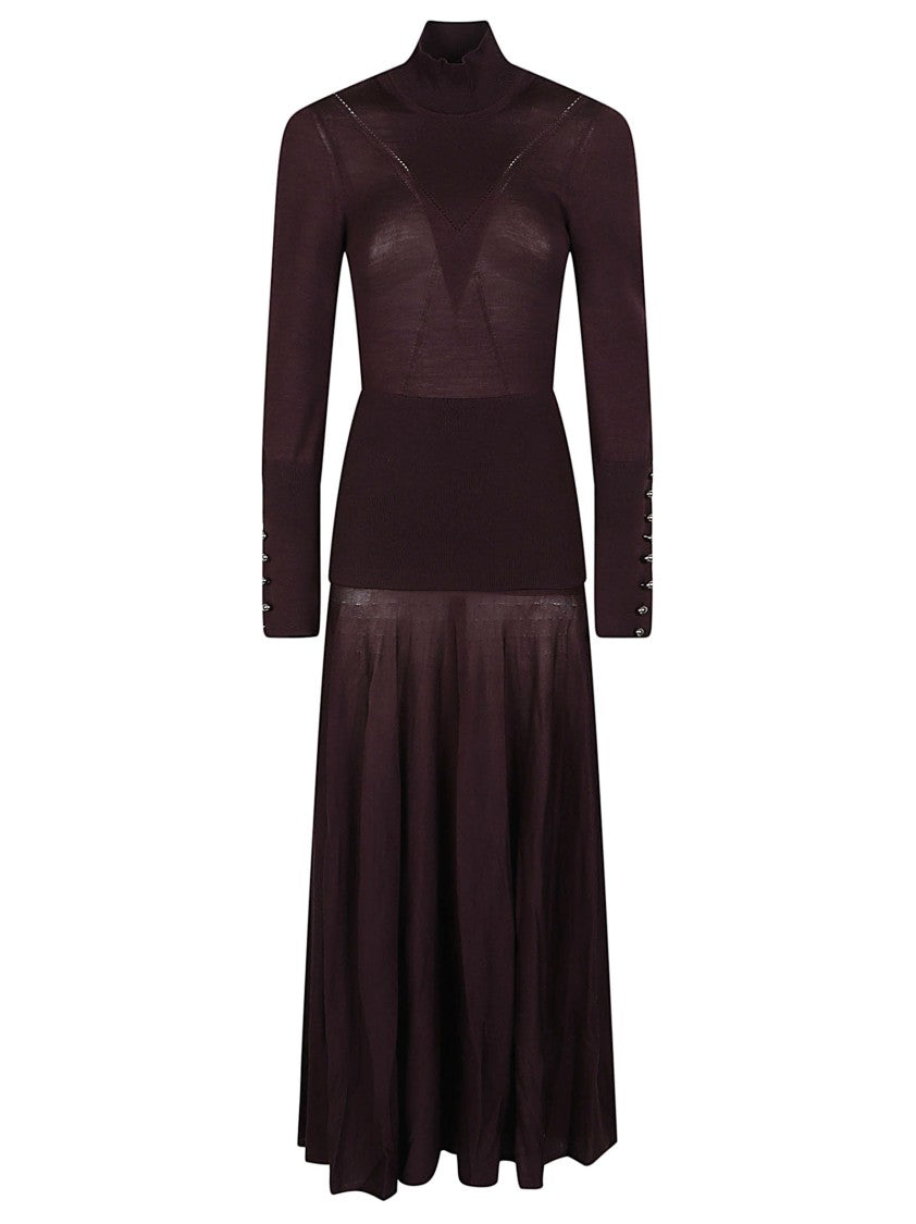 Rabanne Burgundy Long Fitted Merino Wool-Blend Maxi Dress