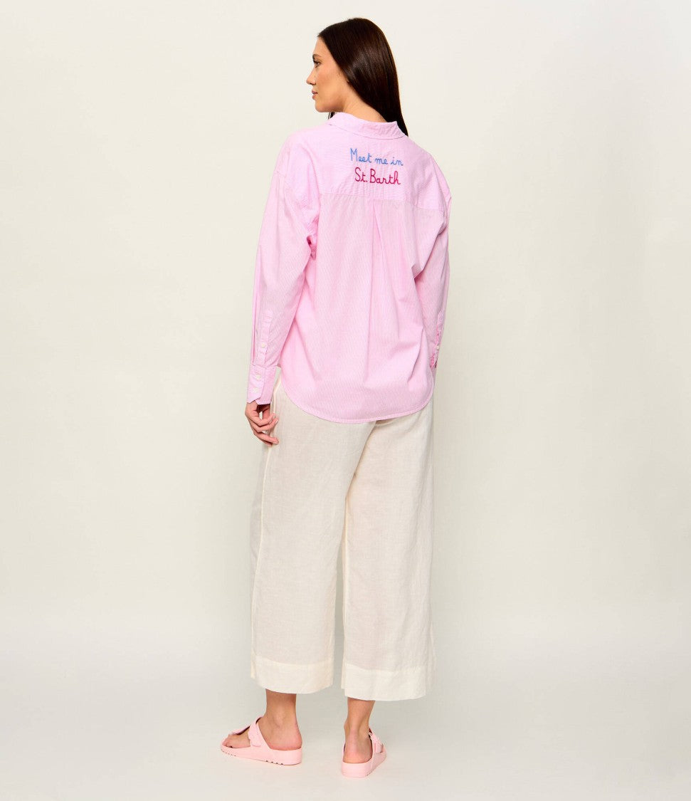 Mc2 Saint Barth Relaxed Fit Long Sleeve Shirt With Vertical Stripe Pattern