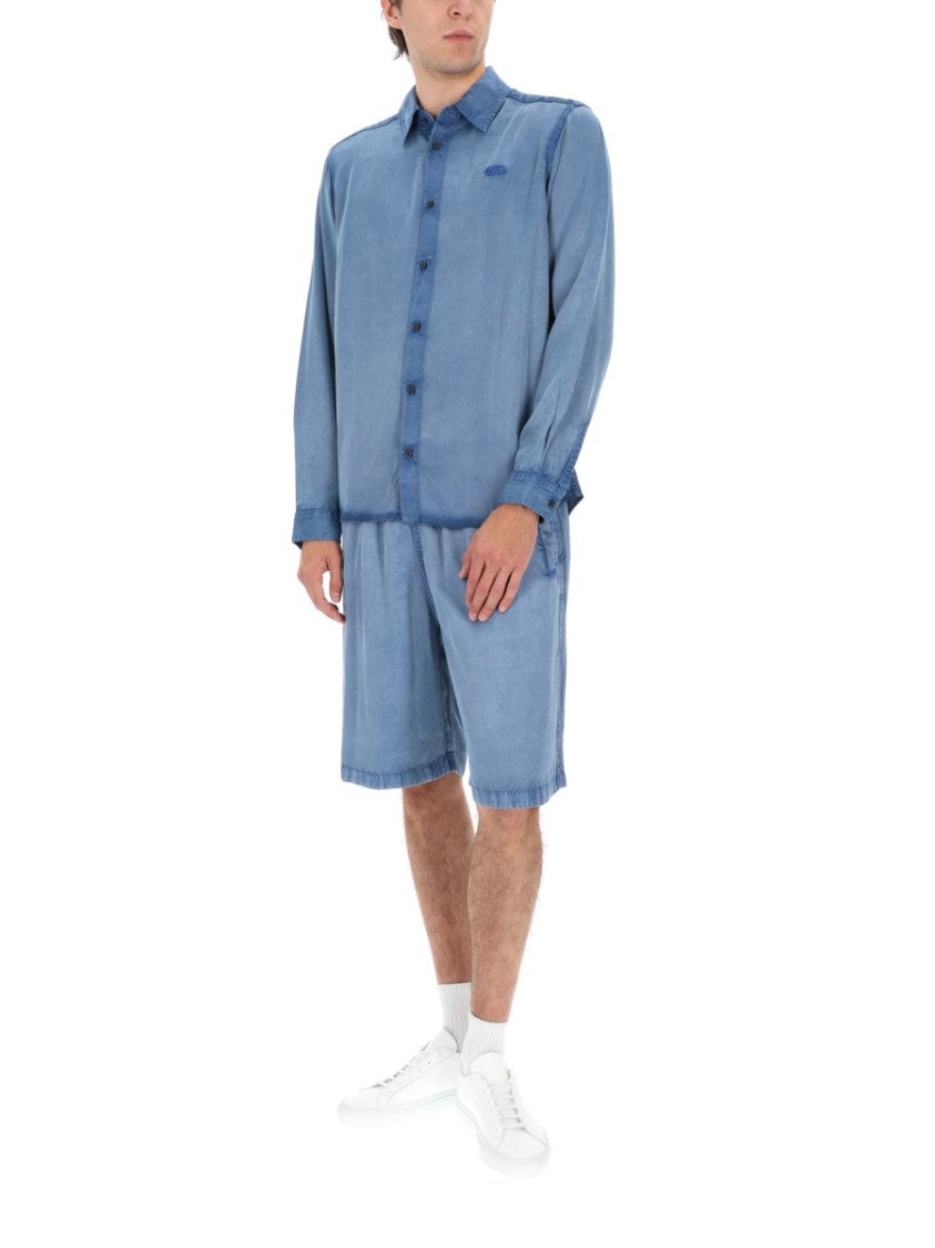 Diesel Washed Blue Viscose Embroidered Shirt