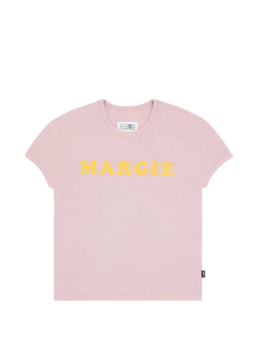 Mm6 By Maison Margiela Light Pink Typography T-Shirt