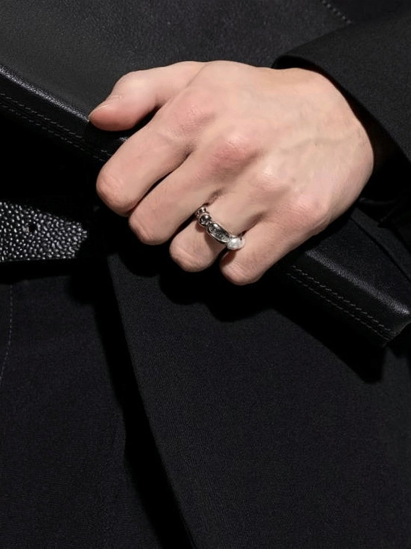 Alexander Mcqueen Polished Brass Ring With Bead Segments