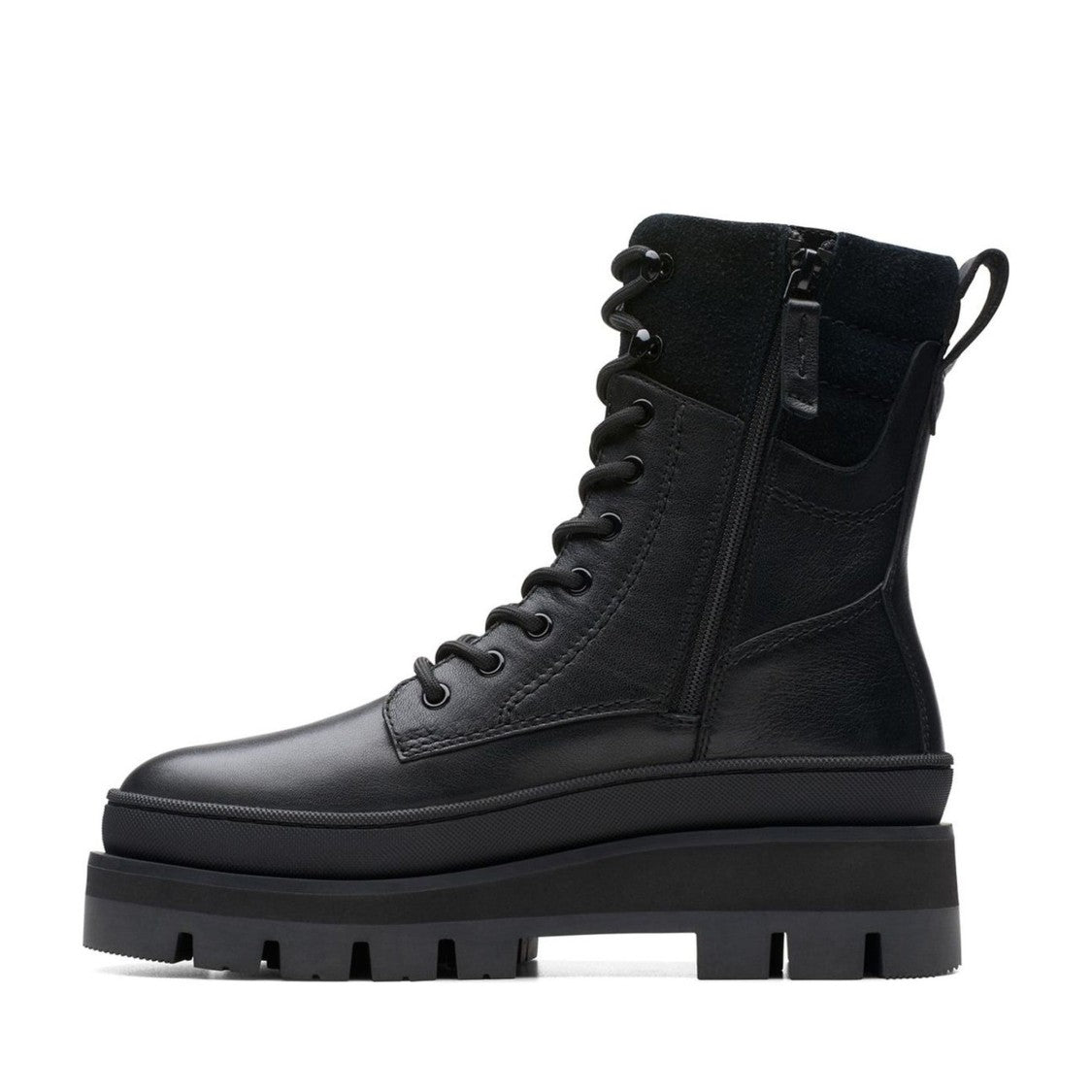 Clarks Black Orianna2 Hike Chic Padded Collar Rugged Sole Leather Ankle Boots