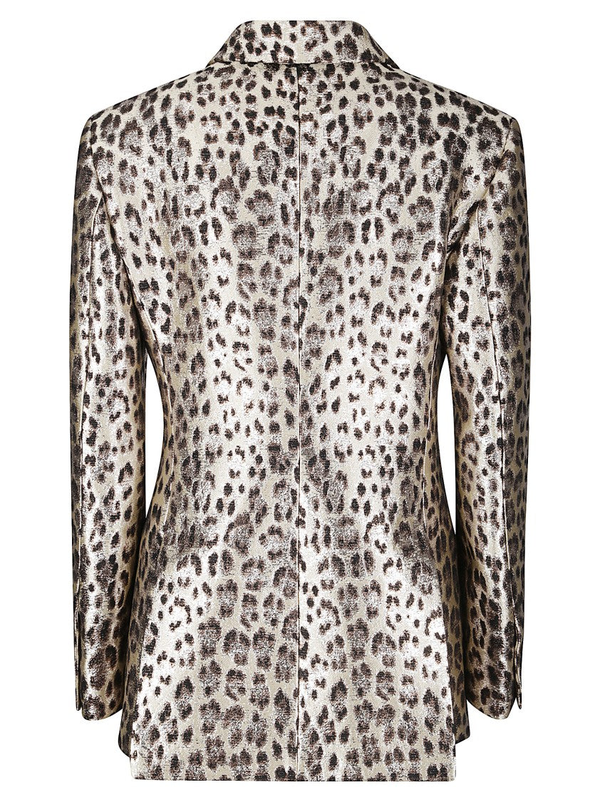 P.A.R.O.S.H. Double-Breasted Leopard Print Blazer With Textured Finish