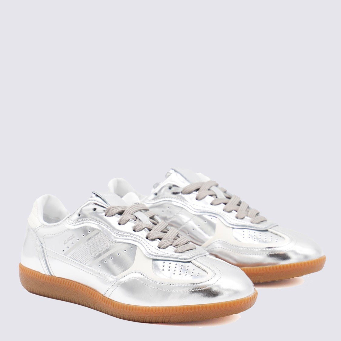 Alohas Reflective Silver Sneakers With Perforated Detailing