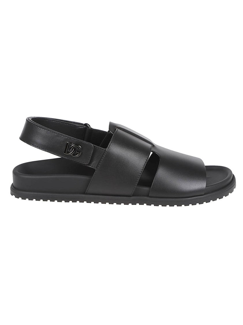 Dolce & Gabbana Wide Leather Strap Sandals With Adjustable Buckle