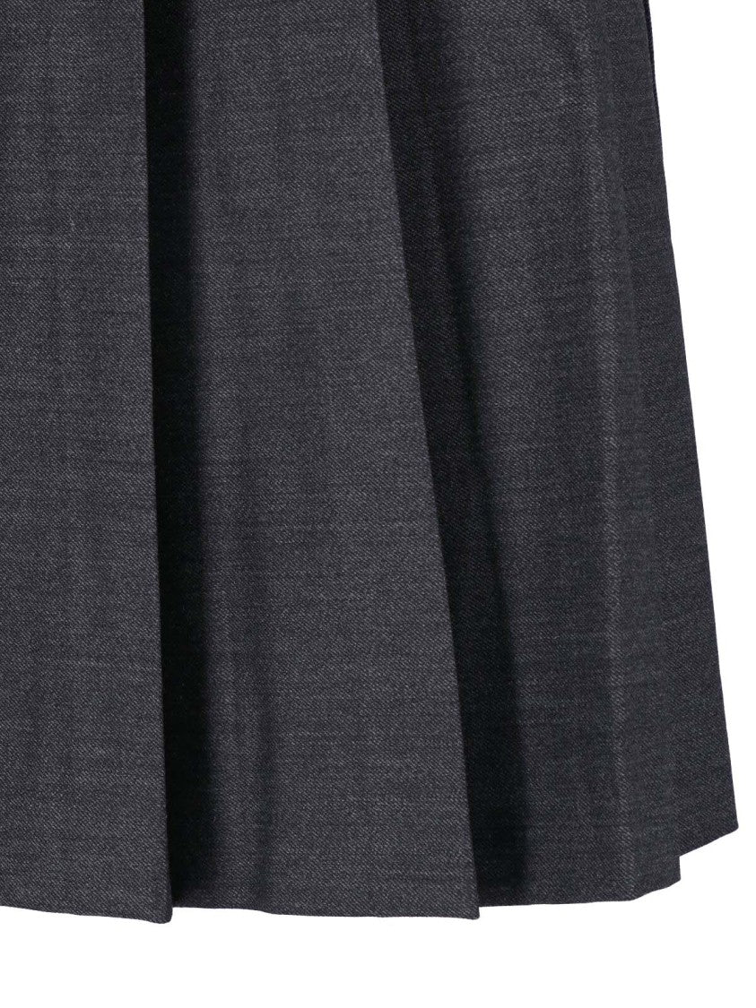 Róhe Grey Pleated Virgin Wool Maxi Skirt