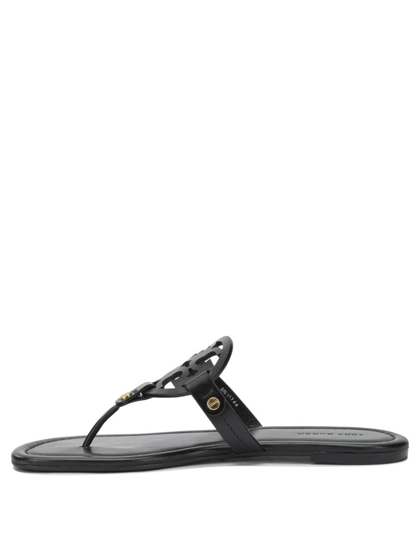 Tory Burch Cut-Out Circular Emblem Leather Sandals