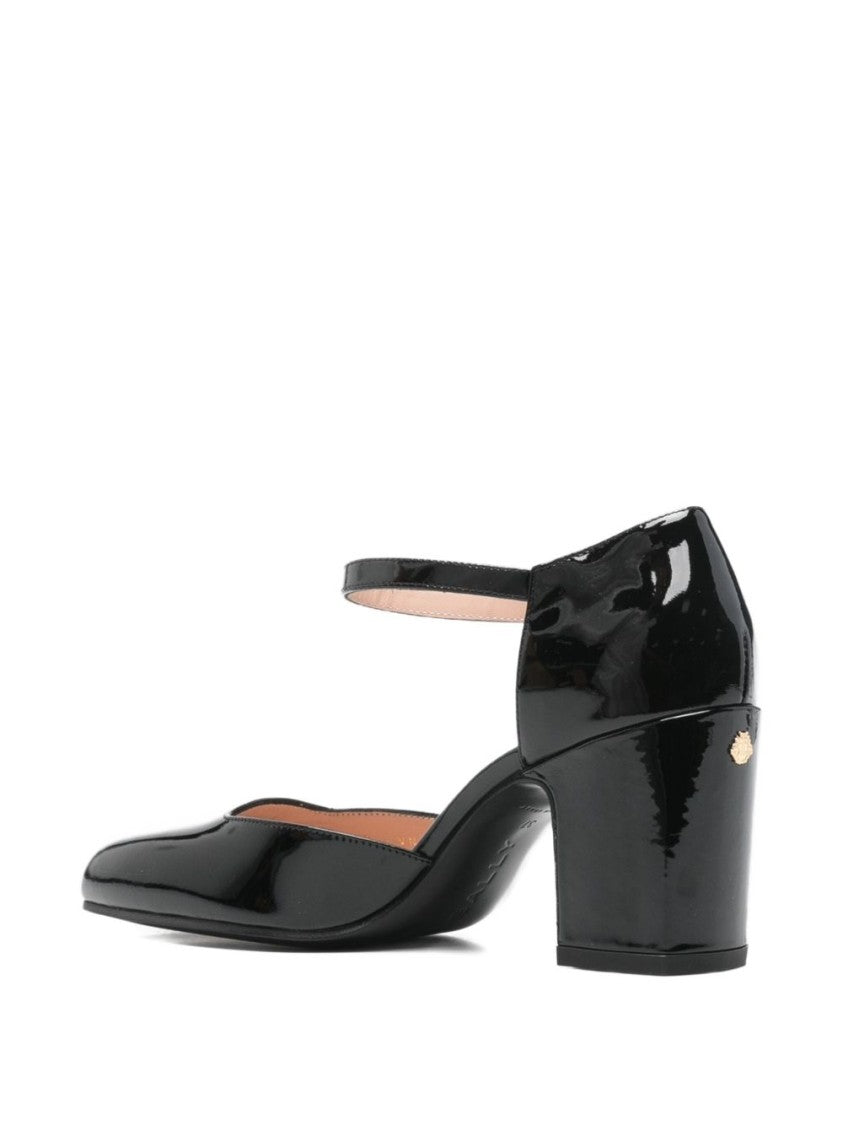 Bally Glossy Black Block Heeled Strap Pumps