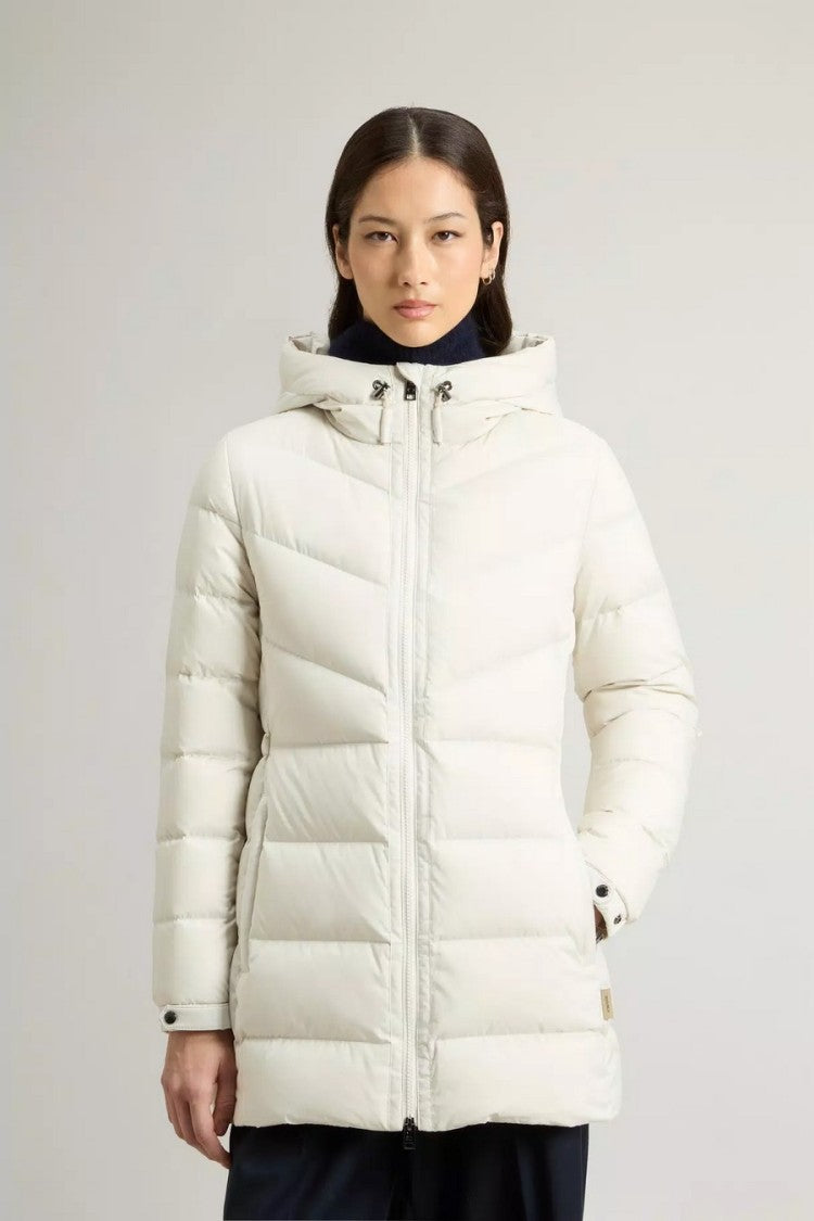 Woolrich White Quilted Welt Pocket Polyester Down Coat