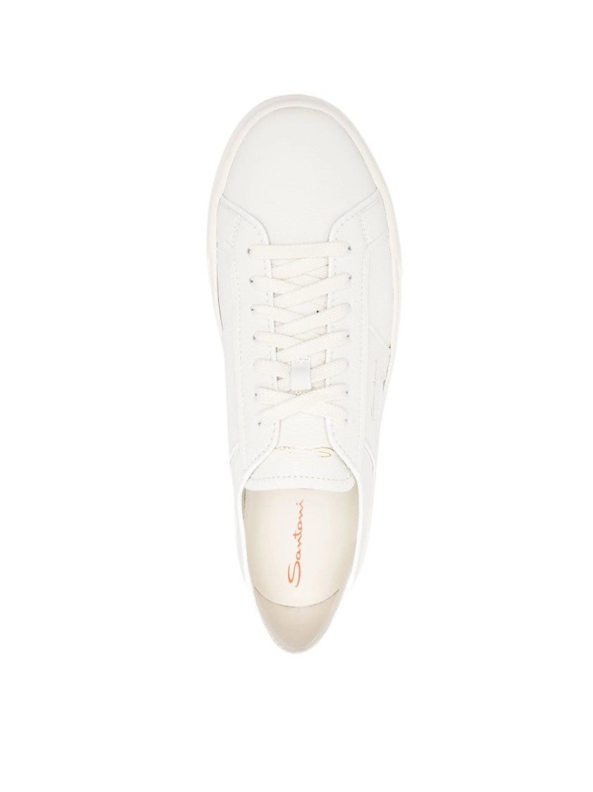 Santoni Textured Leather Low-Top Sneakers With Logo Detailing
