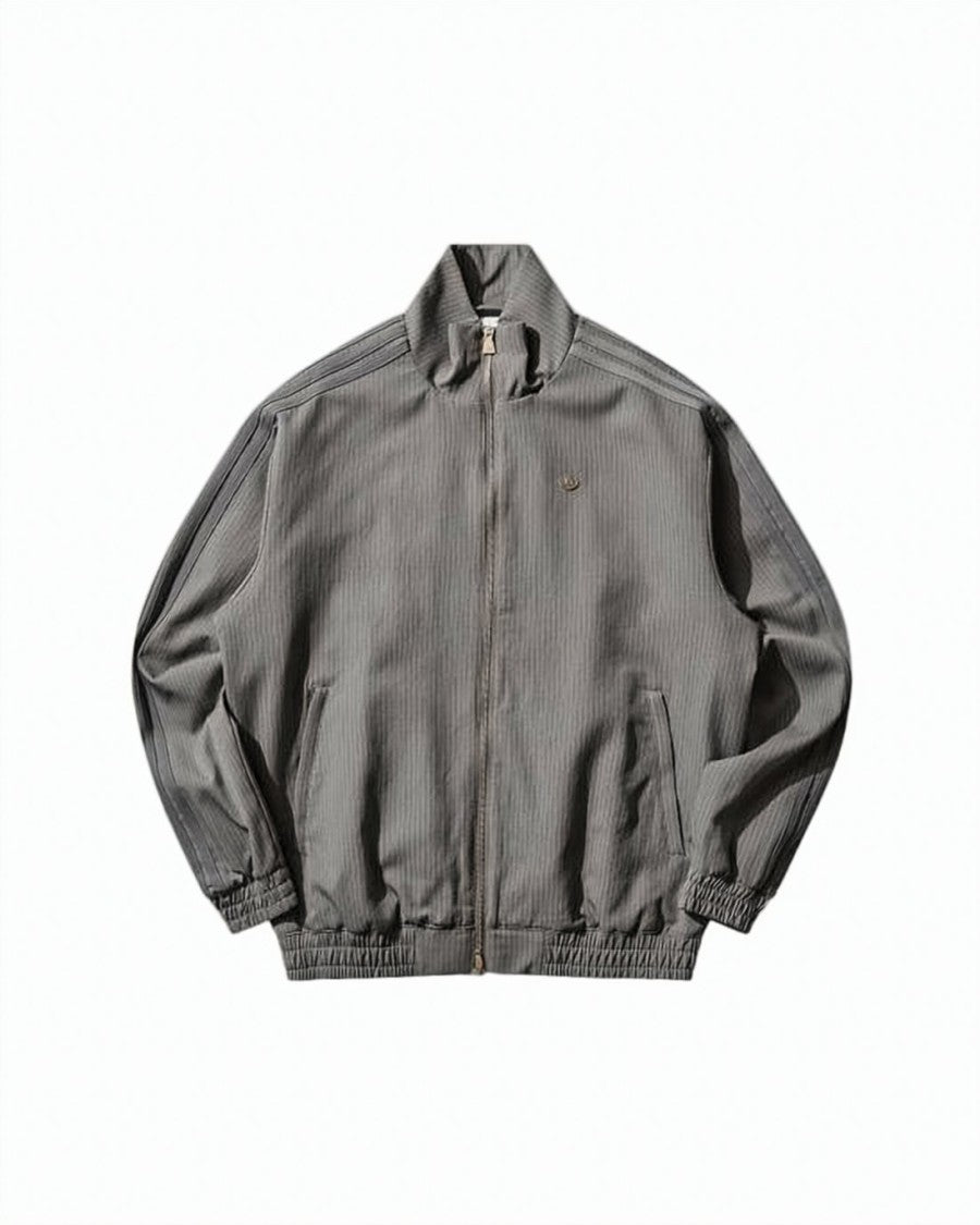 Adidas Ribbed Texture Jacket With Stand Collar And Full Front Zipper