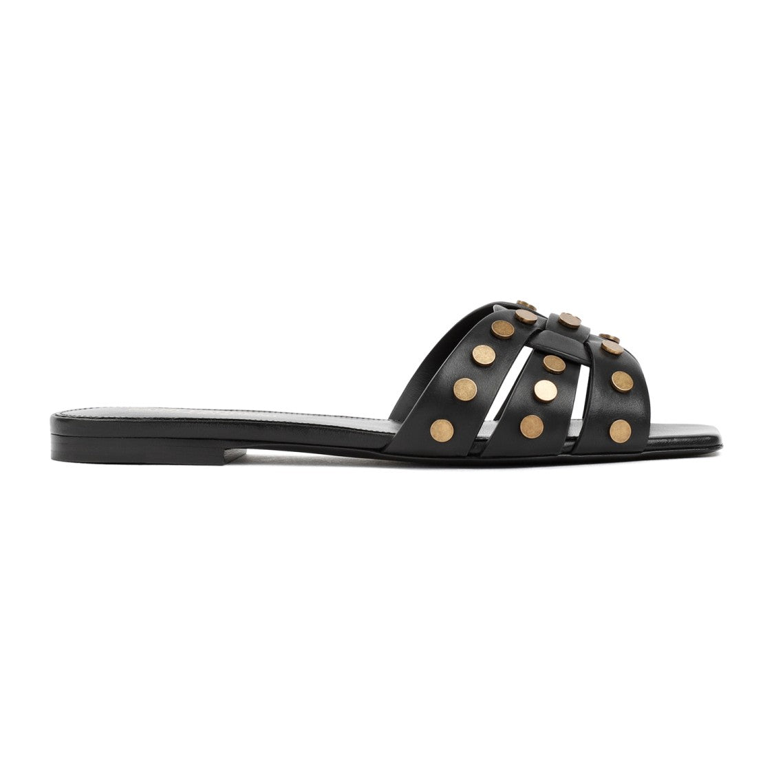 Saint Laurent Black Leather Tribute Studded Sandals