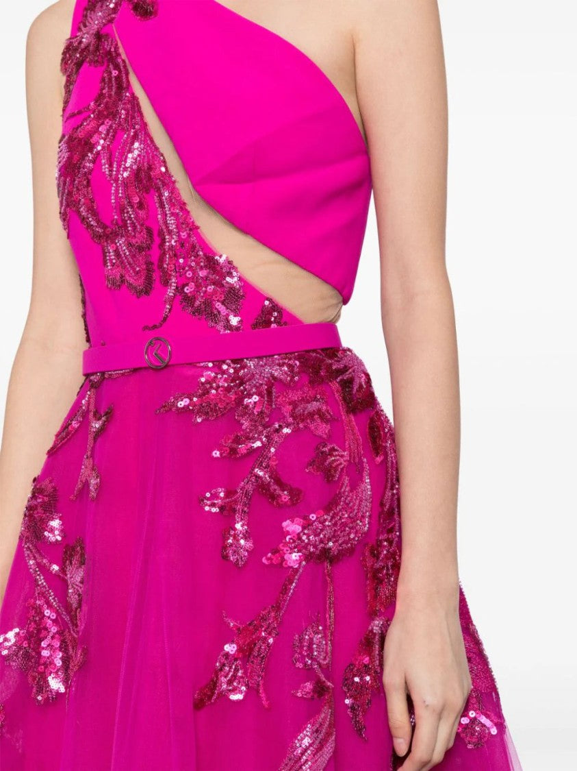 Saiid Kobeisy Tulle Beaded Dress With Floral Beading