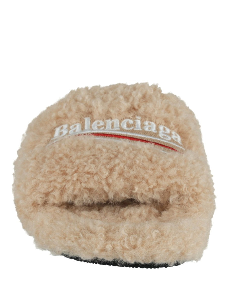 Balenciaga Political Campaign Faux-Shearling Slides