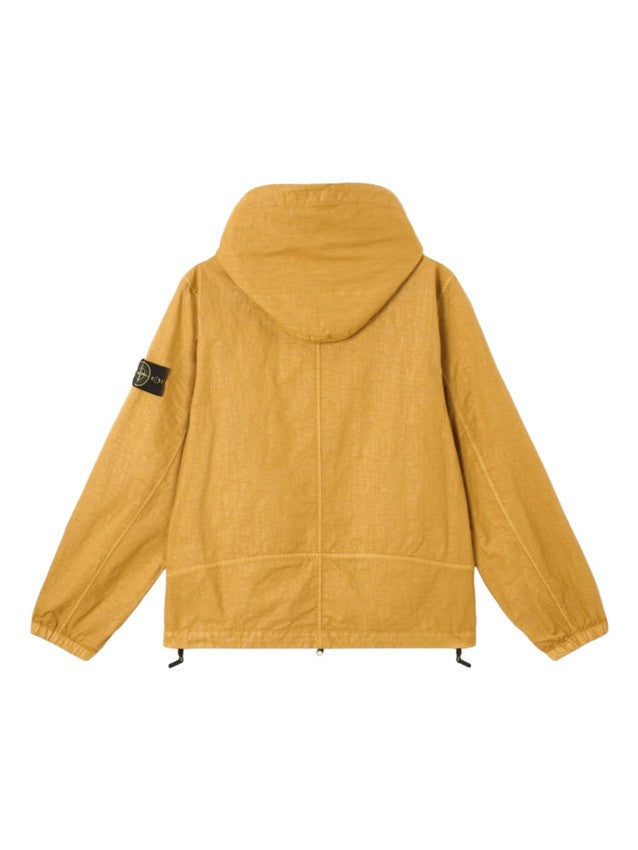 Stone Ochre Nylon Panama Jacket With Fixed Hood
