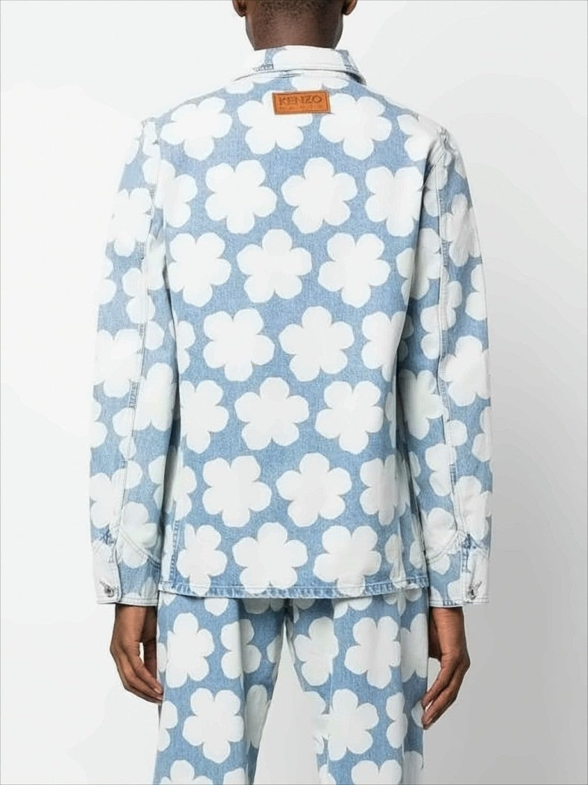 Kenzo Light Blue Denim Jacket With Bold Floral Pattern