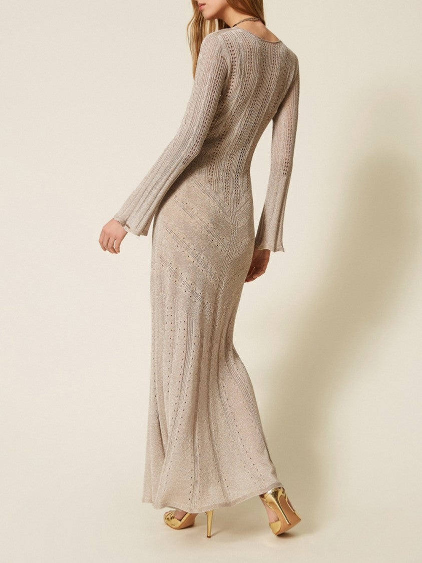 Twin-Set Sand Lurex Americane Knit Maxi Dress