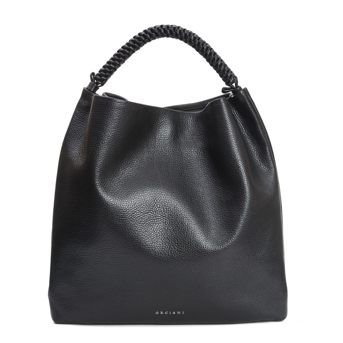 Orciani Textured Black Leather Shoulder Bag
