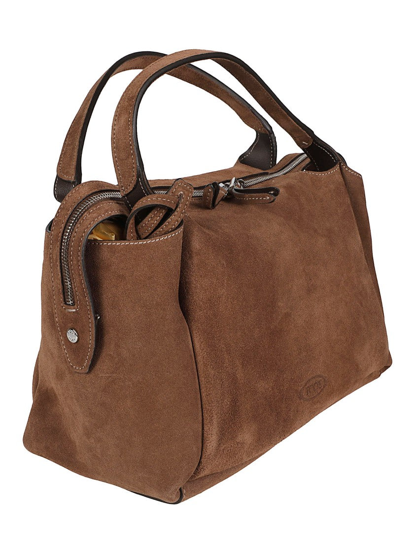 Tod's Rectangular Soft Suede Handbag With Pleated Sides