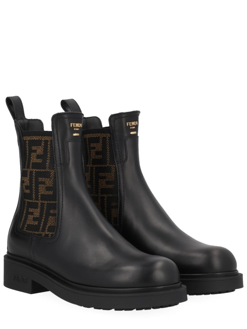 Fendi Thread Smooth Leather Ankle Boots