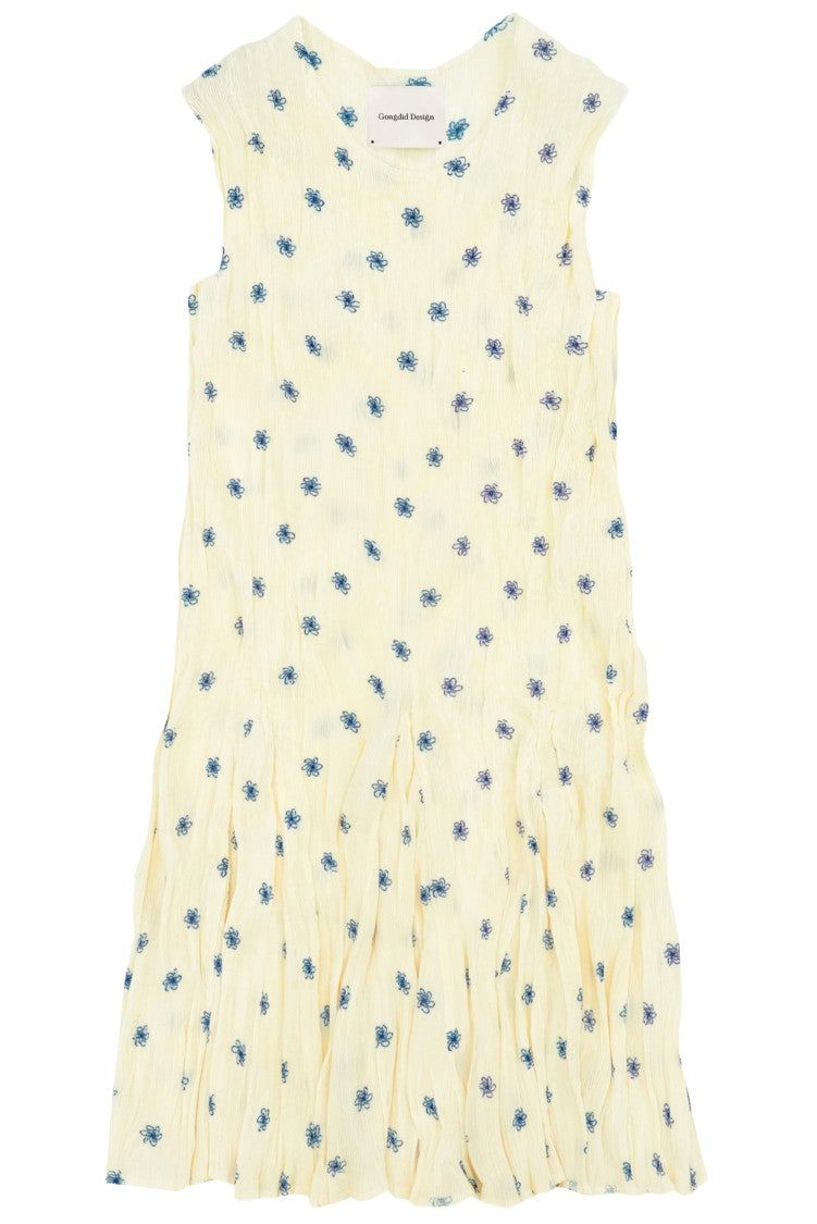 Gongdid Design Pleated Midi Dress With Floral Pattern
