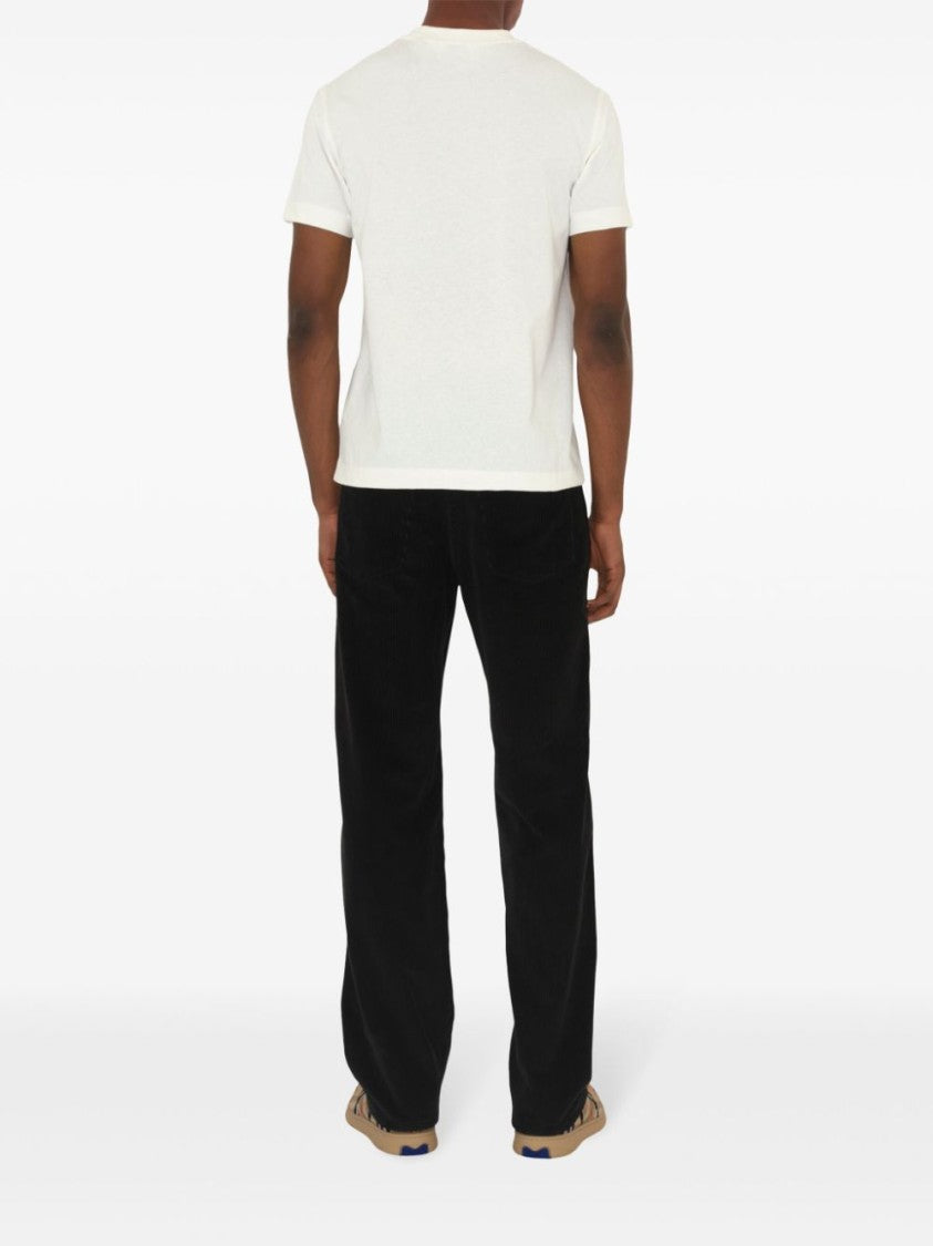 Burberry White Cotton Check Label T-Shirt