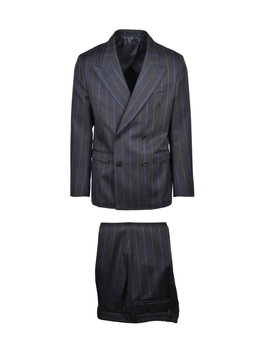 Michele Paoloni Grey Blue Men Virgin Wool Double-Breasted Suit