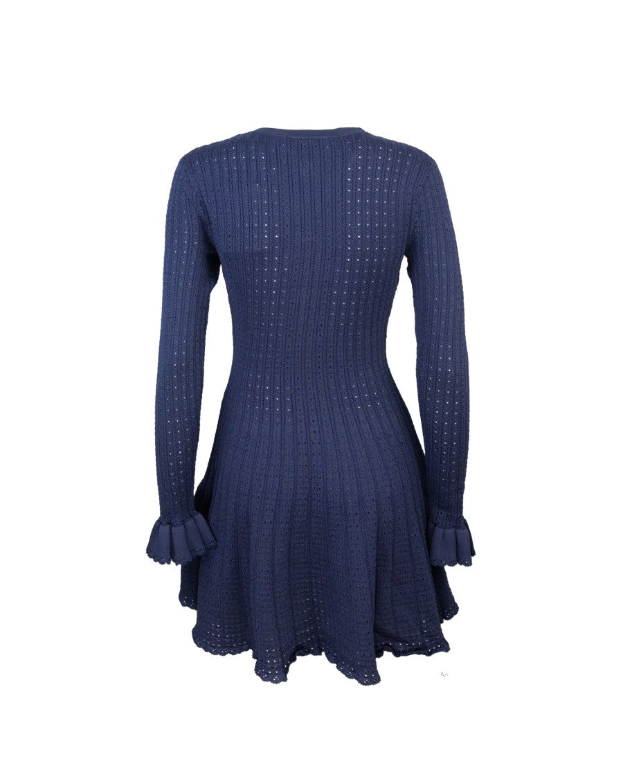 Self-Portrait Mini Navy Pointelle Crochet Flower Dress