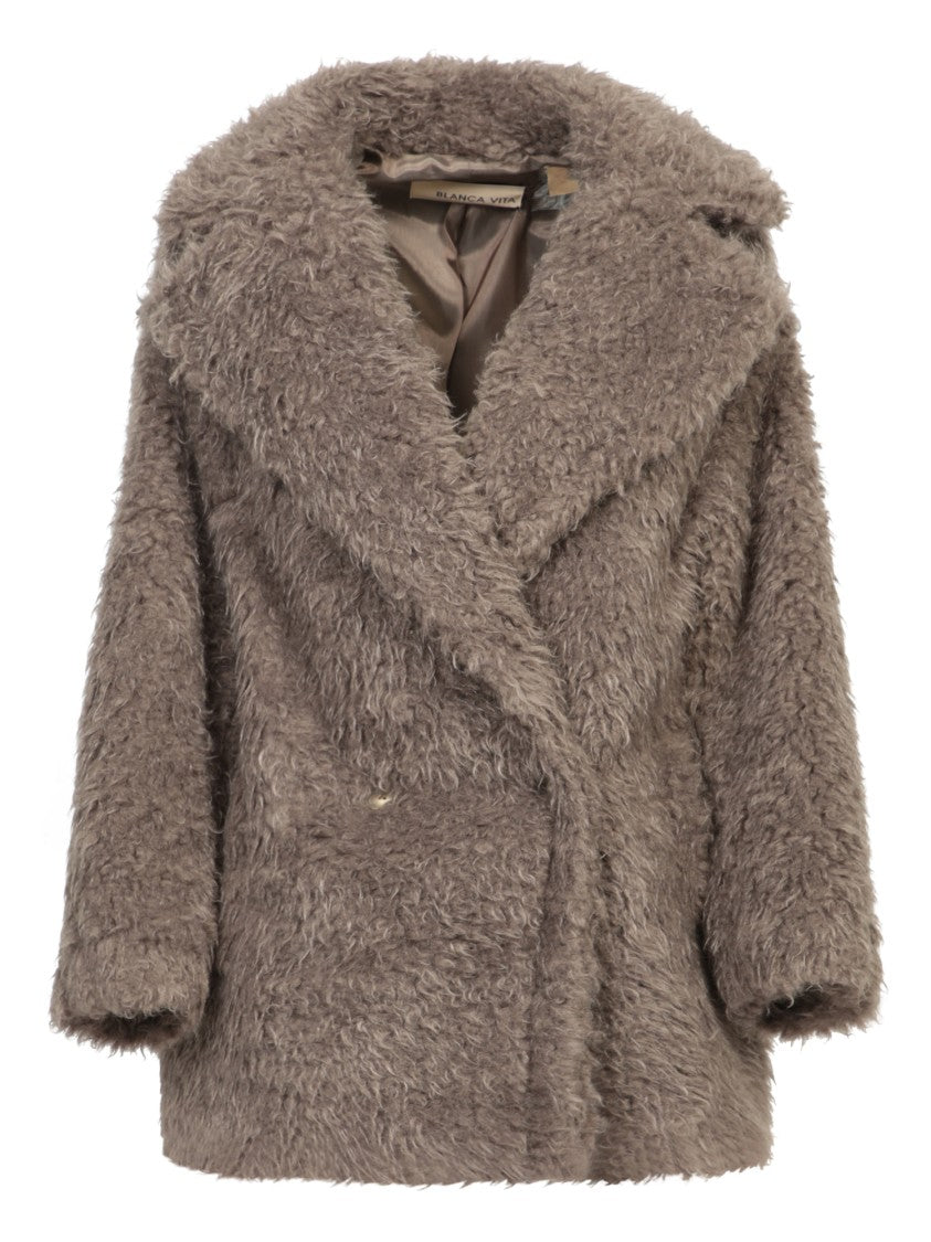 Blanca Vita Double-Breasted Beige Coat With Classic Lapel