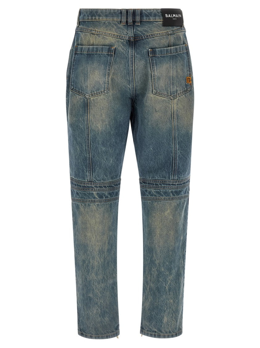 Balmain Vintage Biker Jeans With Ribbed Inserts