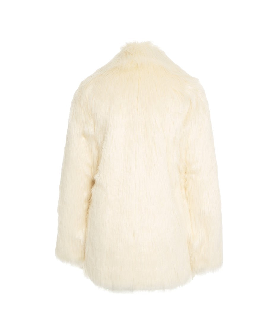 Stand Studio Double-Breasted Plush Faux Fur Jacket With Wide Collar