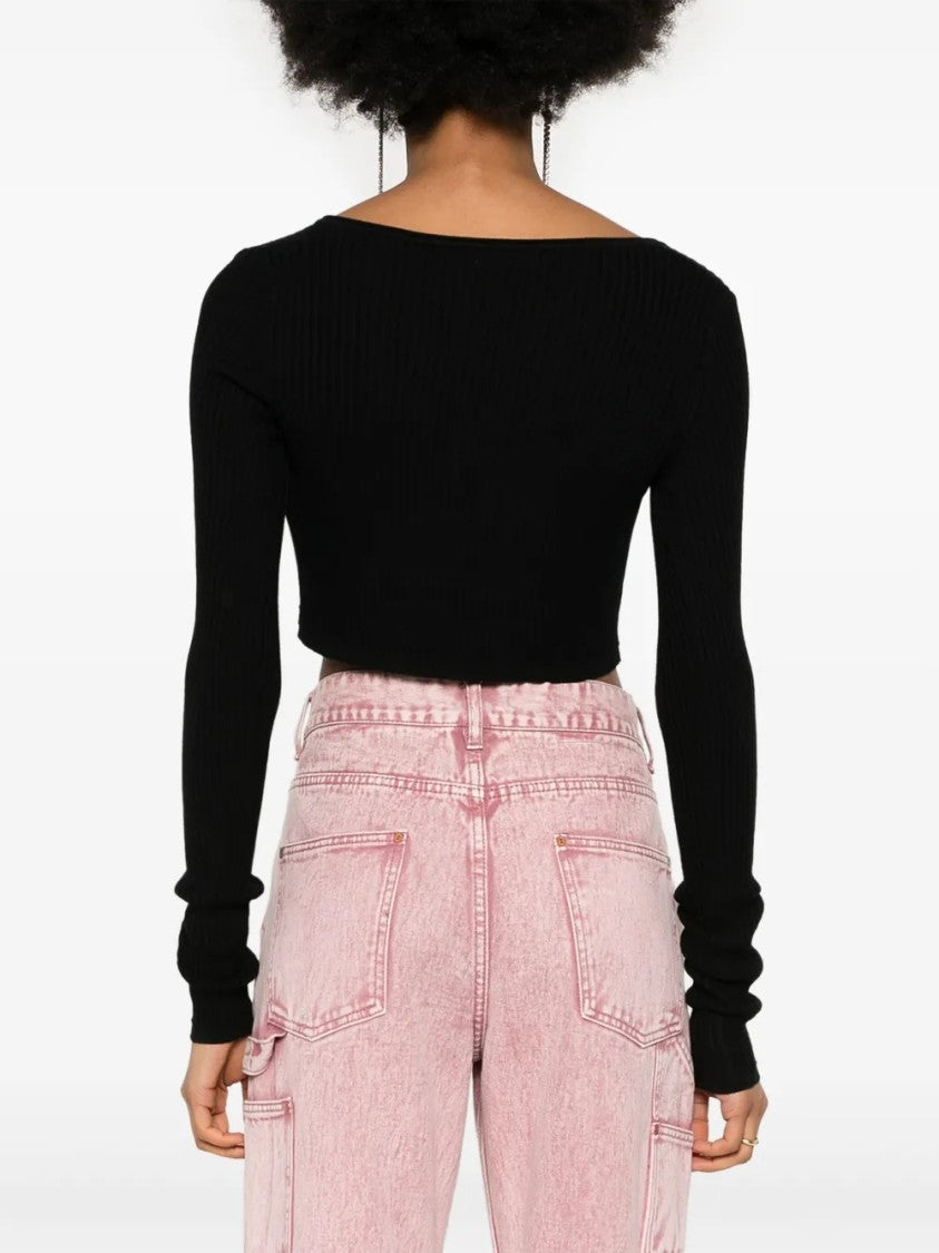 Blumarine Cropped Ribbed Knit Cardigan