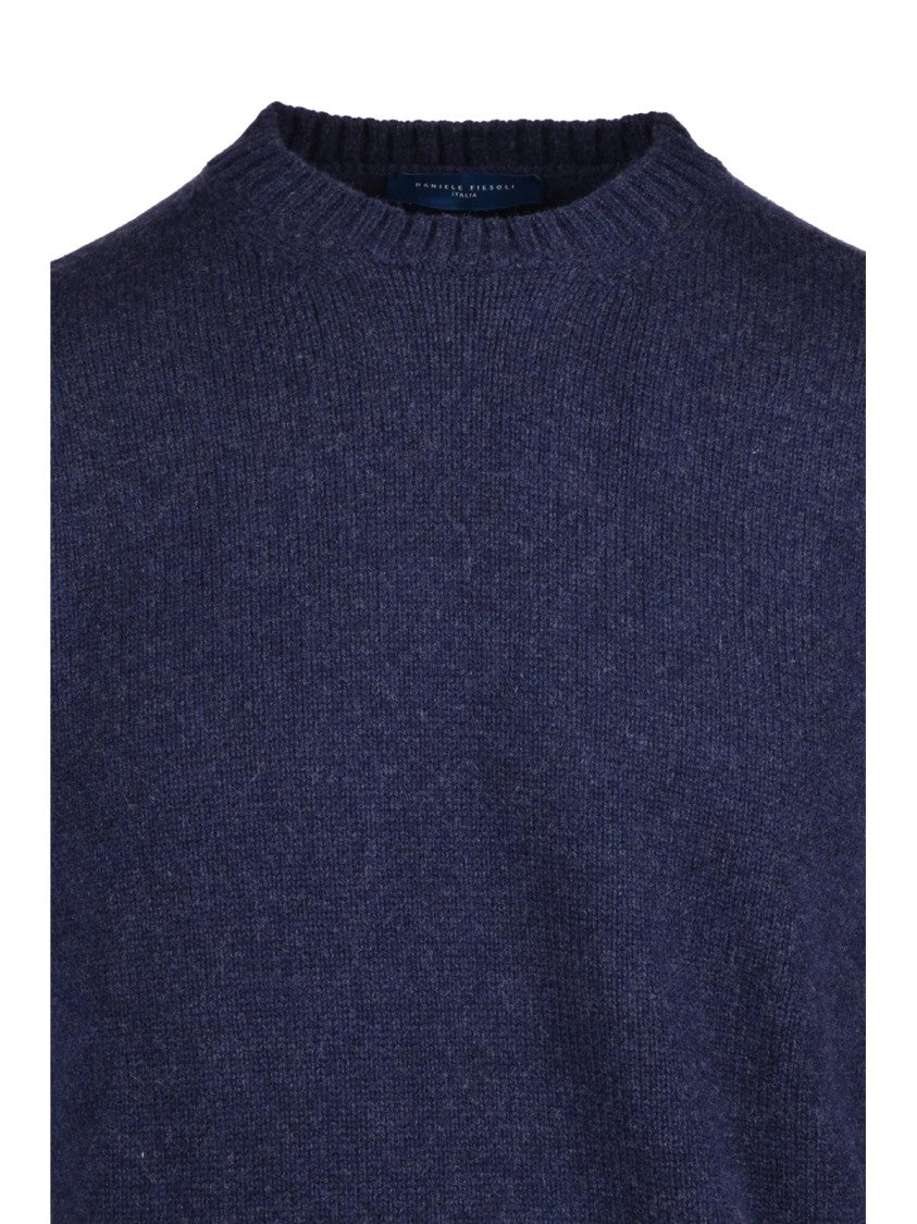 Daniele Fiesoli Classic Crewneck Sweater In Deep Blue Merino Wool