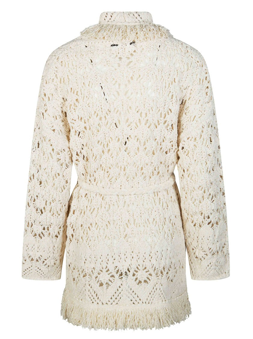 Alanui Neutral Open Knit Shawl Cardigan