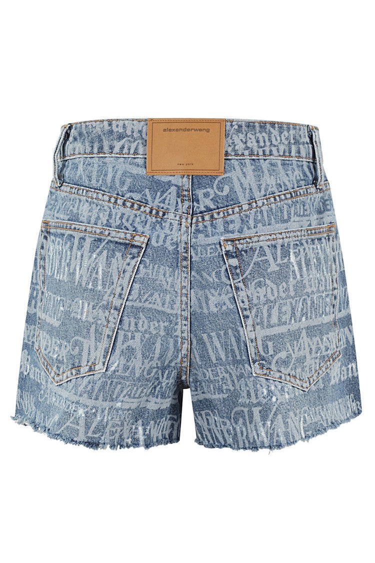 Alexander Wang Indigo Shredded Newsprint Logo Denim Shorts